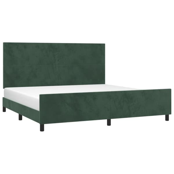 sengeramme med sengegavl 200x200 cm fløjl mørkegrøn
