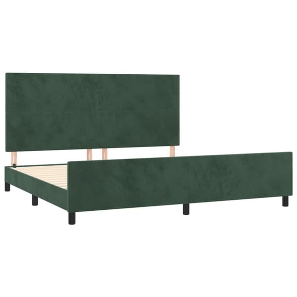 sengeramme med sengegavl 200x200 cm fløjl mørkegrøn