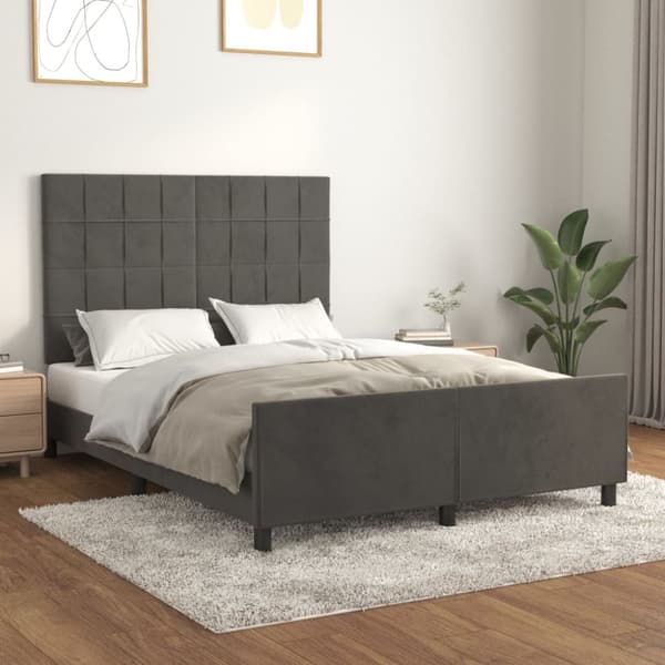 sengeramme med sengegavl 140x200 cm fløjl mørkegrå