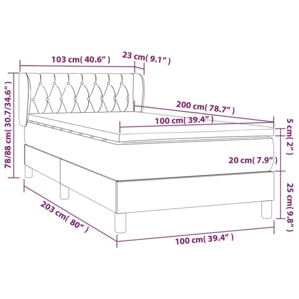 Ramsäng med madrass svart 100x200 cm tyg