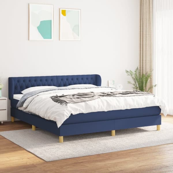 Ramsäng med madrass blå 180x200 cm tyg