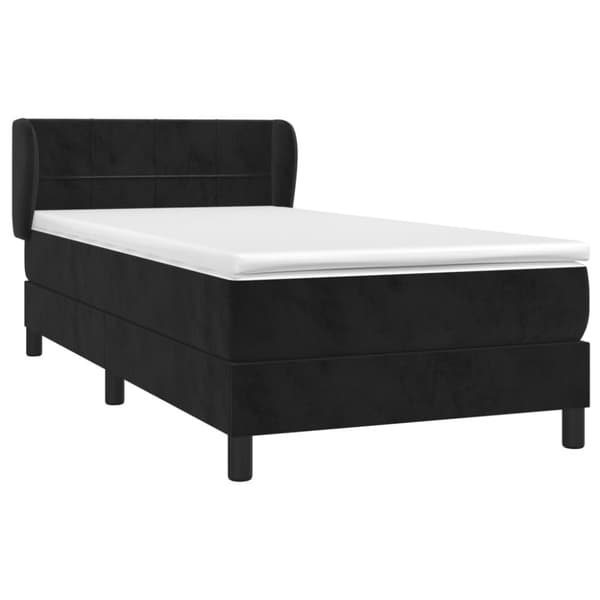Ramsäng med madrass svart 90x200 cm sammet