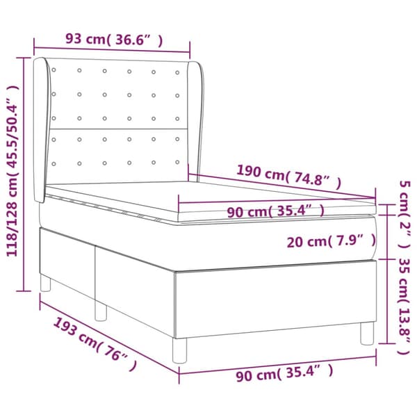 Ramsäng med madrass gräddvit 90x190 cm tyg