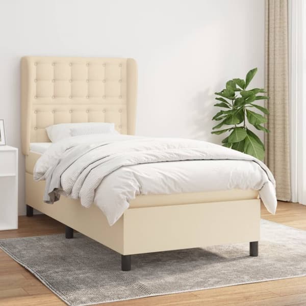 Ramsäng med madrass gräddvit 90x190 cm tyg
