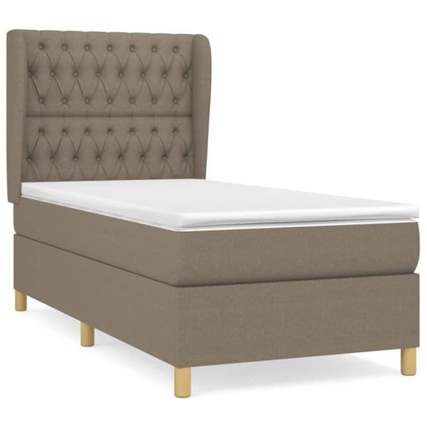 Ramsäng med madrass taupe 90x190 cm tyg