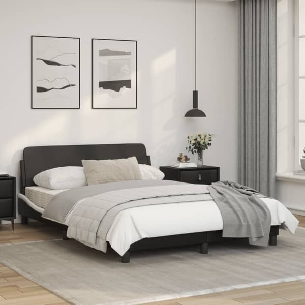 sengeramme med sengegavl 120x200 cm kunstlæder sort og hvid