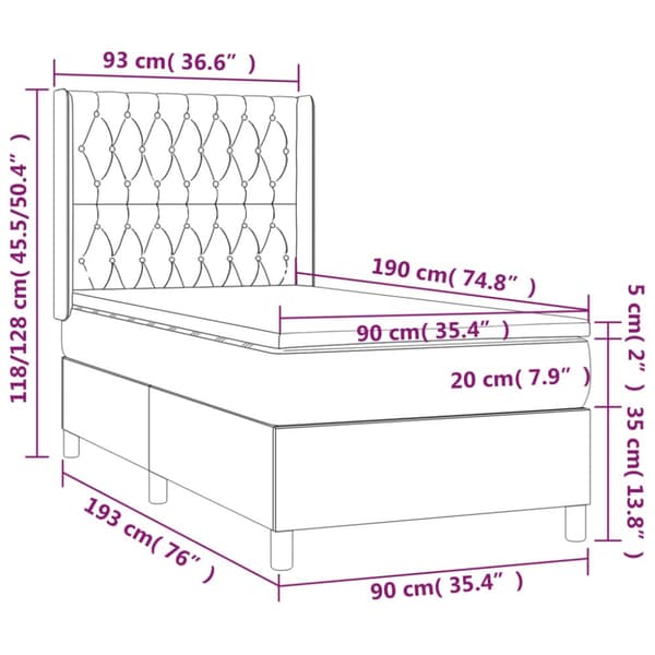 kontinentalseng med madras 90x190 cm stof blå
