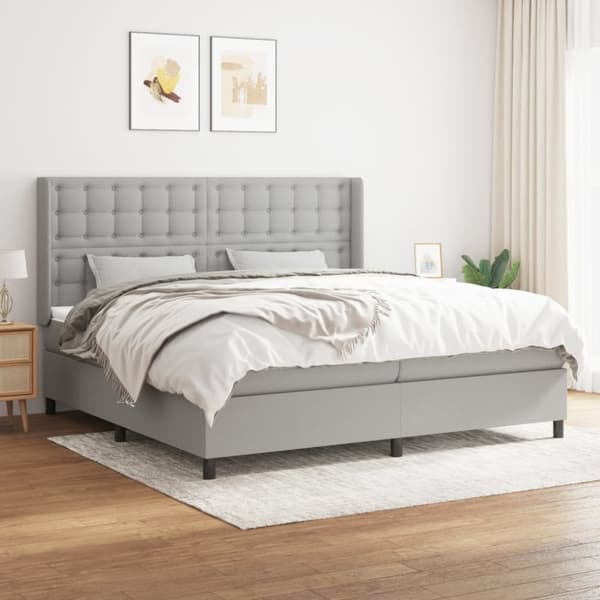 Ramsäng med madrass ljusgrå 200x200 cm tyg