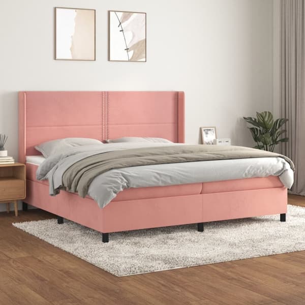 kontinentalseng med madras 200x200 cm fløjl lyserød