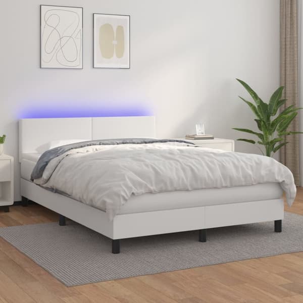 kontinentalseng med LED-lys 140x190 cm kunstlæder hvid