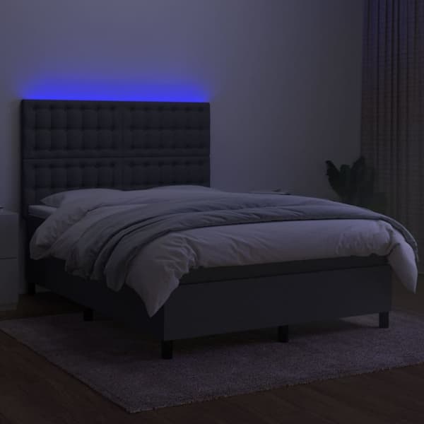 kontinentalseng med LED-lys 140x190 cm stof mørkegrå