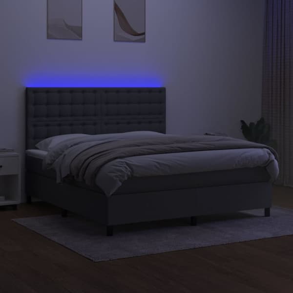 Ramsäng med madrass & LED mörkgrå 180x200 cm tyg