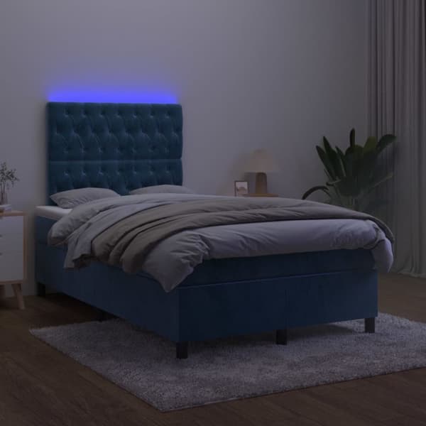 kontinentalseng med LED-lys 120x200 cm fløjl mørkeblå