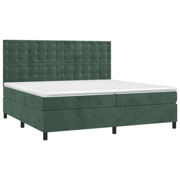 Ramsäng med madrass & LED mörkgrön 200x200 cm sammet