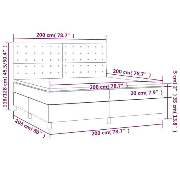 Ramsäng med madrass & LED mörkgrön 200x200 cm sammet