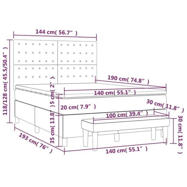 kontinentalseng med madras 140x190 cm stof sort
