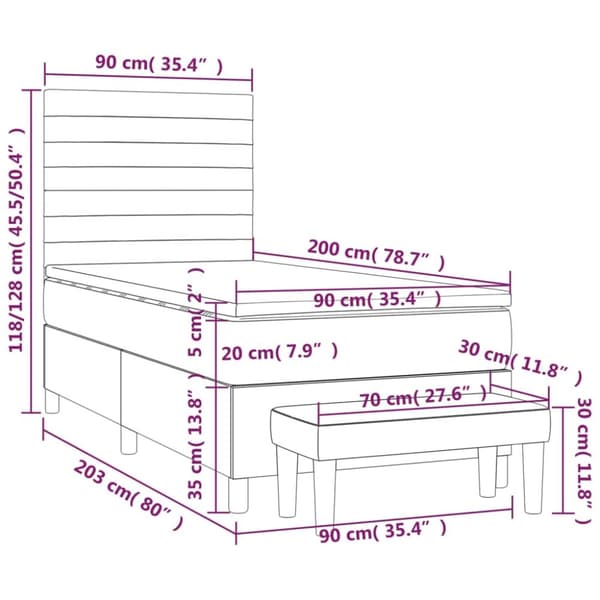 kontinentalseng med madras 90x200 cm fløjl lyserød