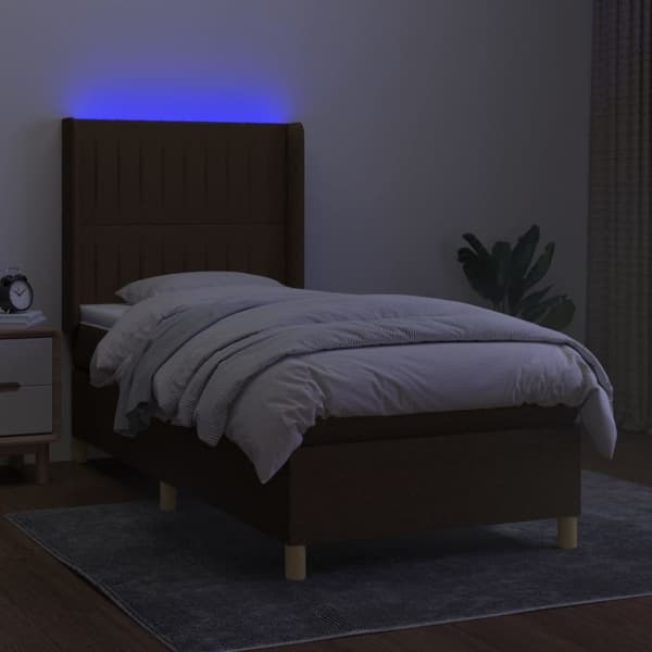 kontinentalseng med LED-lys 90x200 cm stof mørkebrun