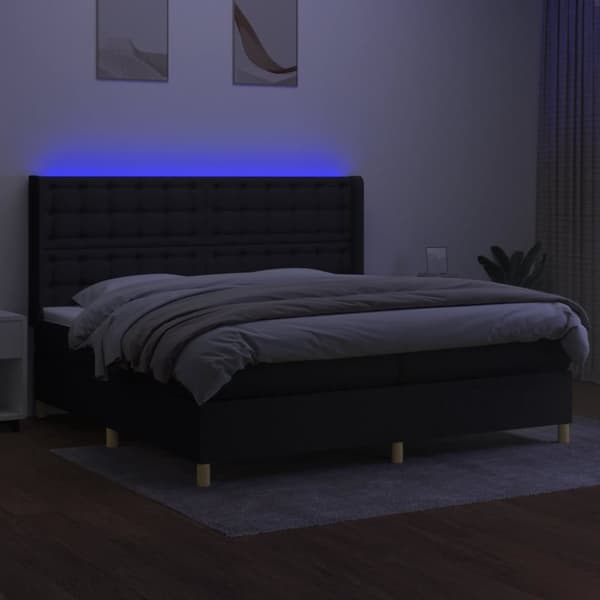 kontinentalseng med LED-lys 200x200 cm stof sort