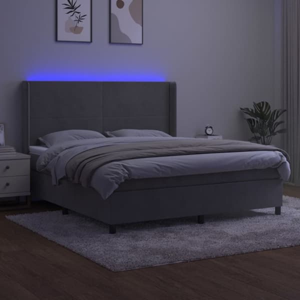 kontinentalseng med LED-lys 180x200 cm fløjl lysegrå