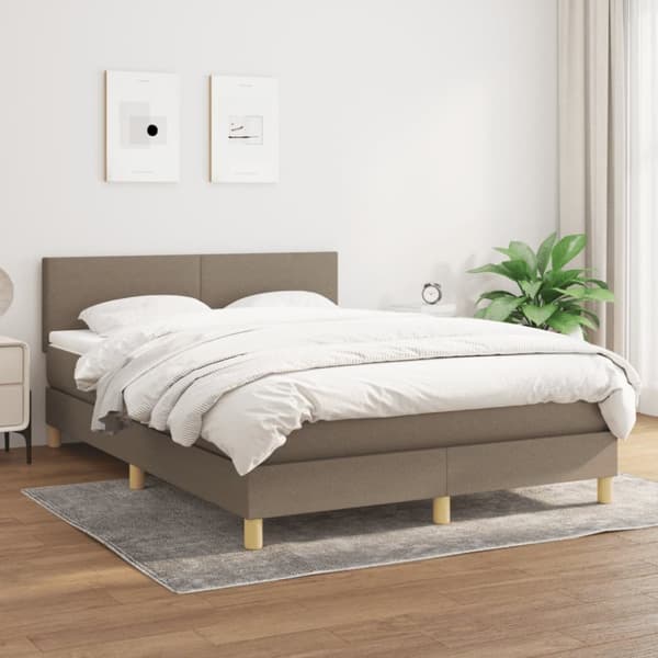 Mannermainen sänky patjalla, taupe, kangas, 140x200 cm
