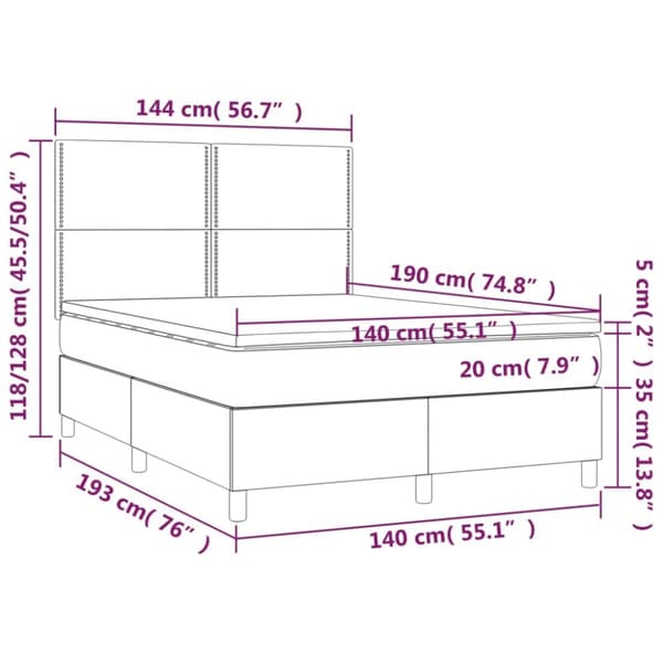 kontinentalseng med madras 140x190 cm stof gråbrun