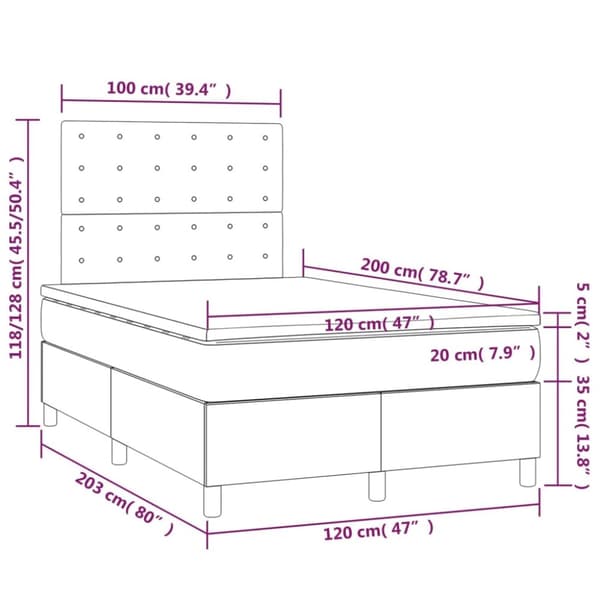 kontinentalseng med madras 120x200 cm stof cremefarvet
