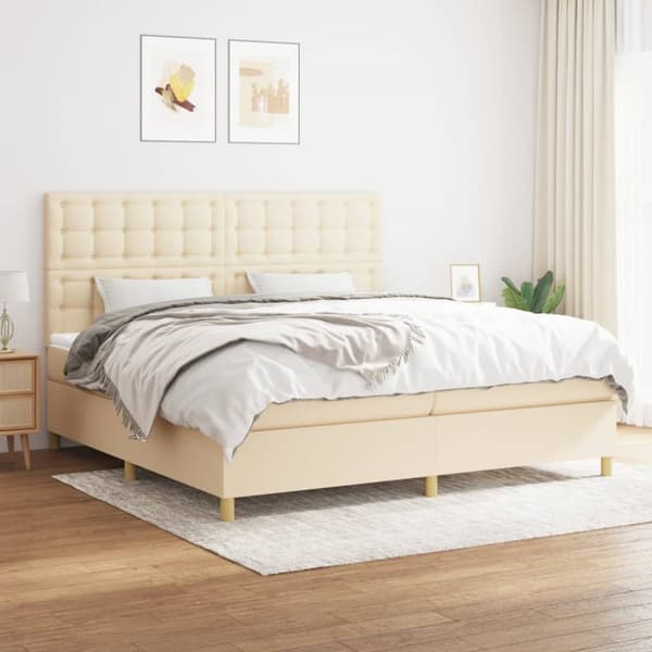 kontinentalseng med madras 200x200 cm stof cremefarvet