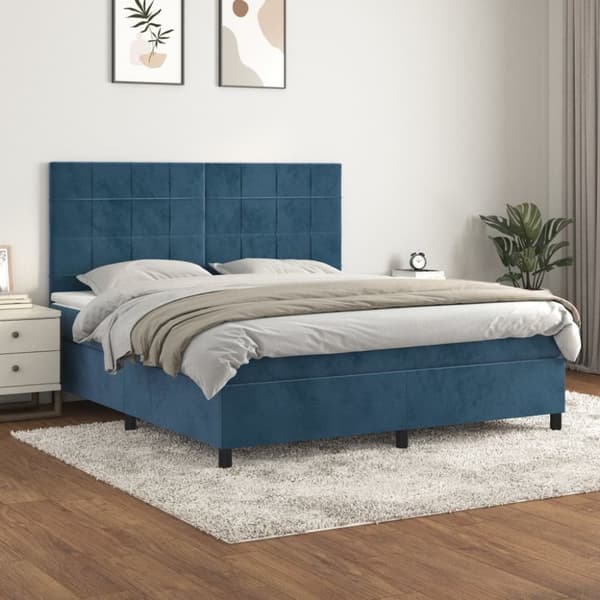 Ramsäng med madrass mörkblå 180x200 cm sammet