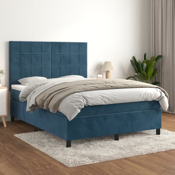 Ramsäng med madrass mörkblå 140x200 cm sammet