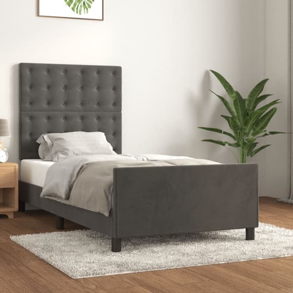 sengeramme med sengegavl 90x200 cm fløjl mørkegrå