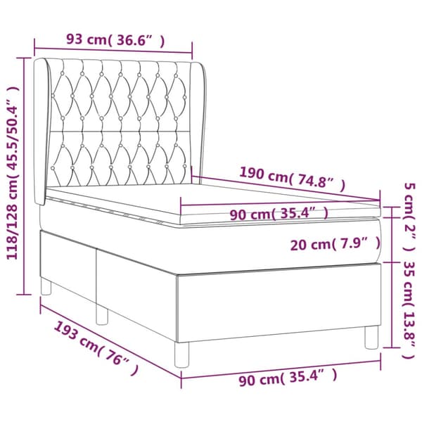 kontinentalseng med madras 90x190 cm fløjl mørkegrå