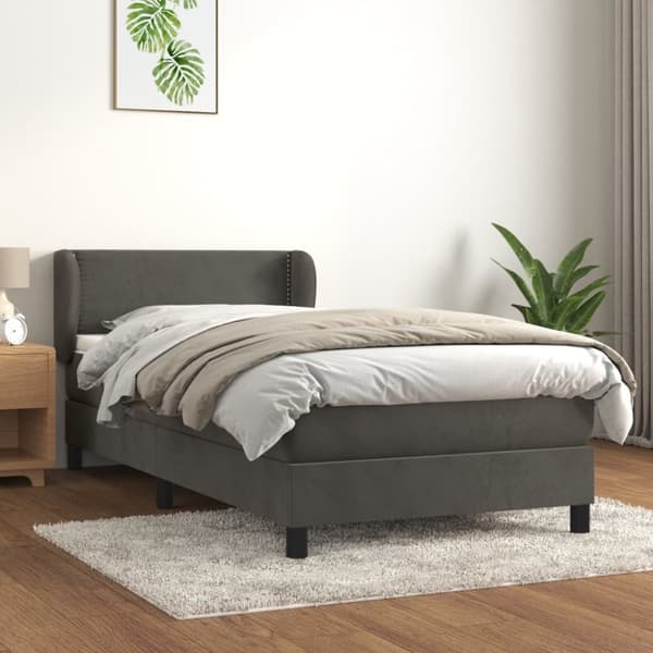 kontinentalseng med madras 90x190 cm fløjl mørkegrå