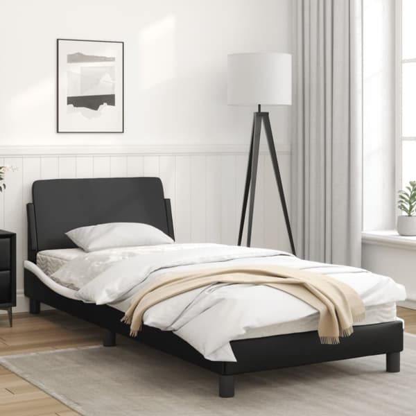 Sängram med huvudgavel svart och vit 90x200 cm konstläder