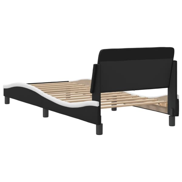 Sängram med huvudgavel svart och vit 90x200 cm konstläder