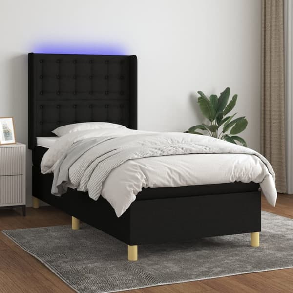 Ramsäng med madrass & LED svart 90x200 cm tyg