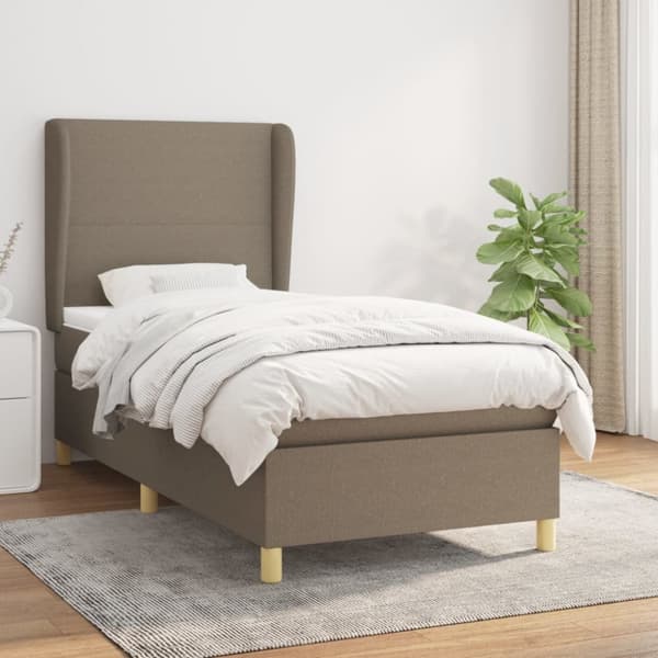 Mannermainen sänky patjalla, taupe, kangas, 90x190 cm