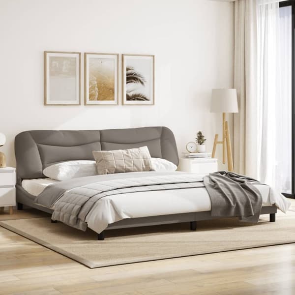 Sängram med huvudgavel taupe 200x200 cm tyg