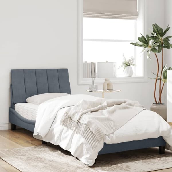 sengeramme med sengegavl 90x200 cm fløjl mørkegrå