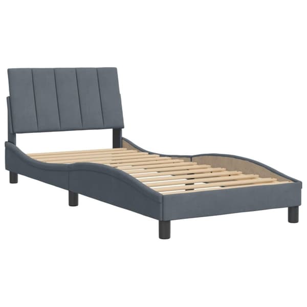 sengeramme med sengegavl 90x200 cm fløjl mørkegrå