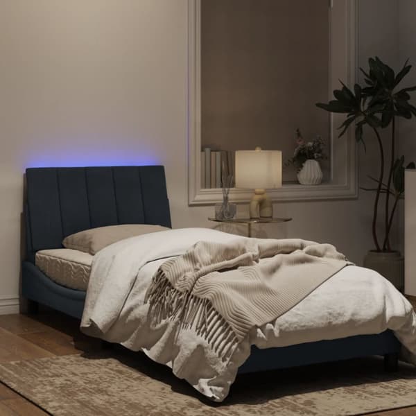 Sängram med LED-belysning mörkgrå 90x190 cm sammet