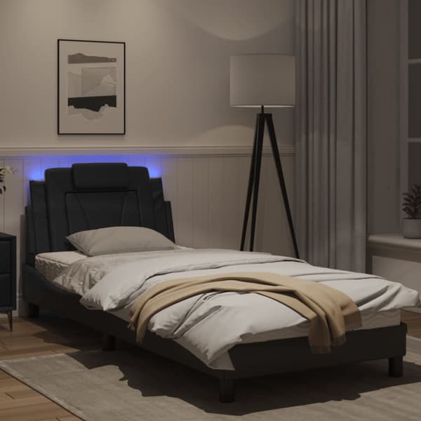 sengeramme med LED-lys 90x190 cm kunstlæder sort