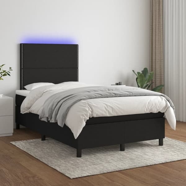 Ramsäng med madrass & LED svart 120x190 cm tyg