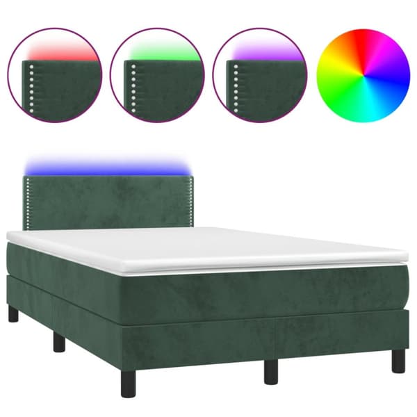 Ramsäng med madrass & LED mörkgrön 120x190 cm sammet