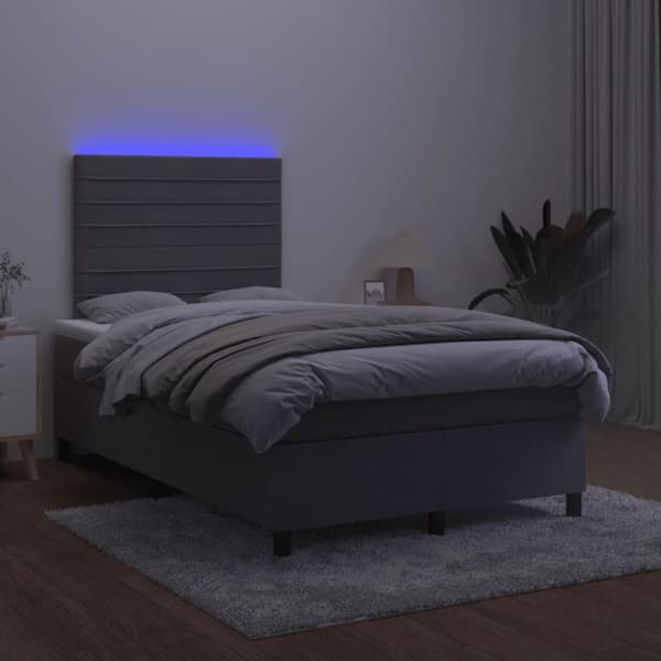 Ramsäng med madrass & LED mörkgrå 120x190 cm sammet