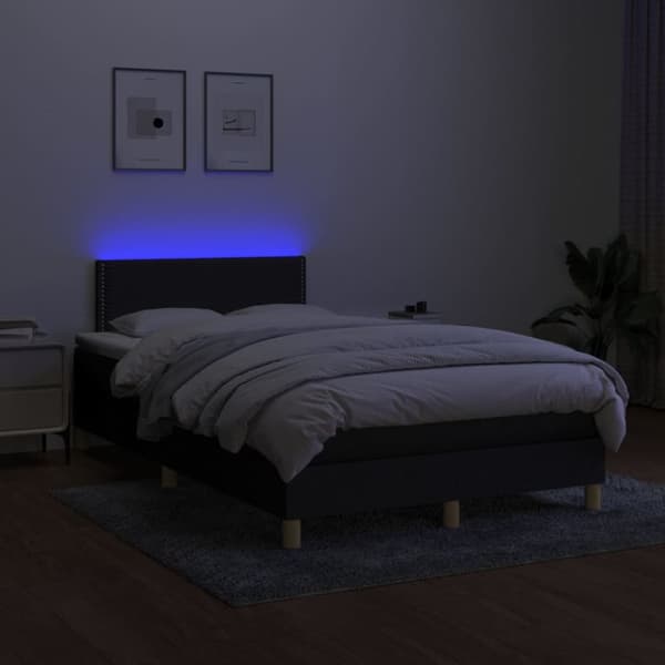kontinentalseng med LED-lys 120x190 cm stof sort