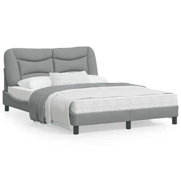 sengeramme med LED-lys 140x190 cm stof lysegrå