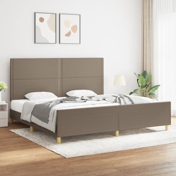 sengeramme med sengegavl 200x200 cm stof gråbrun
