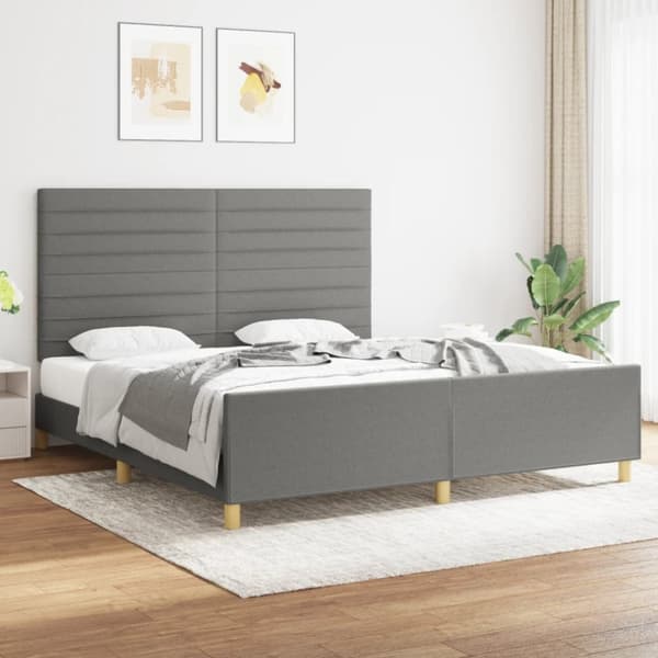 sengeramme med sengegavl 180x200 cm stof mørkegrå