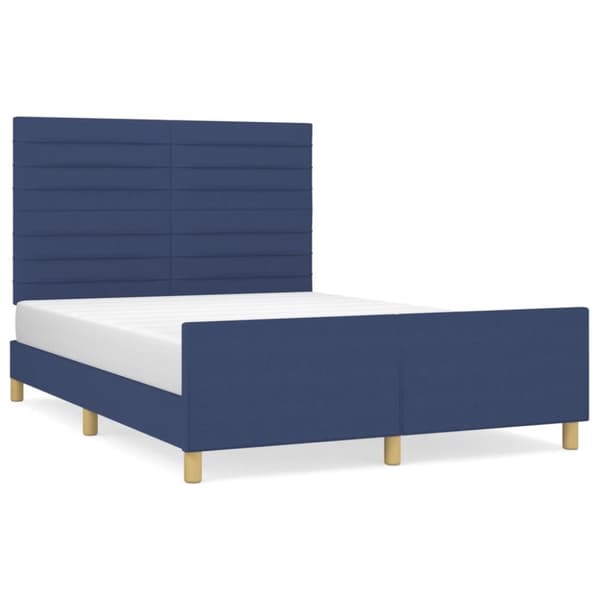 sengeramme med sengegavl 140x190 cm stof blå